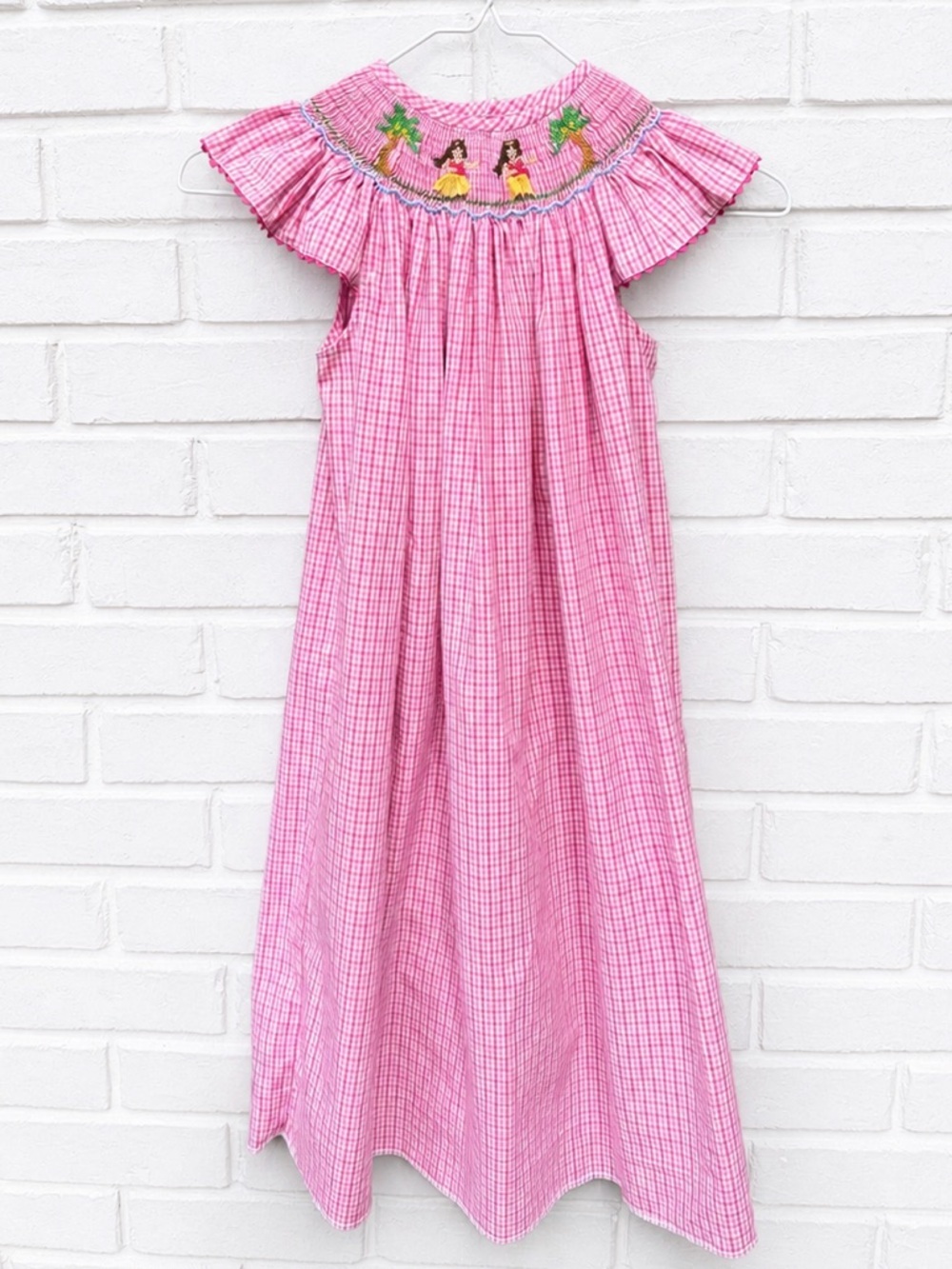 Smocked Dress Little Girl Beach Summer Hawaiian Palm Trees Bishop Pink Be Mine